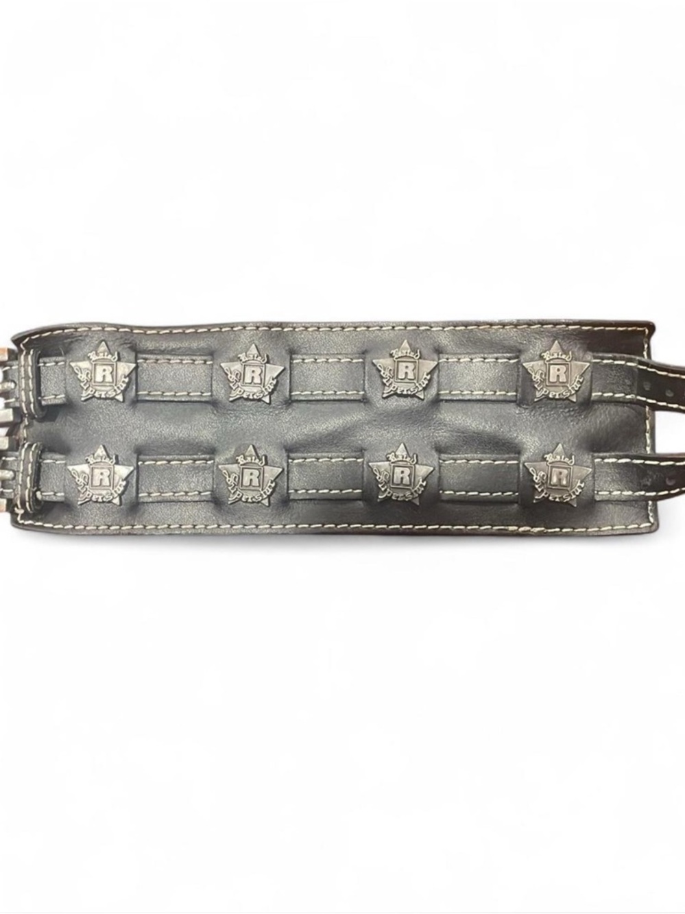 WWE Black Leather Studded Wrist Cuff with Silver Emblems